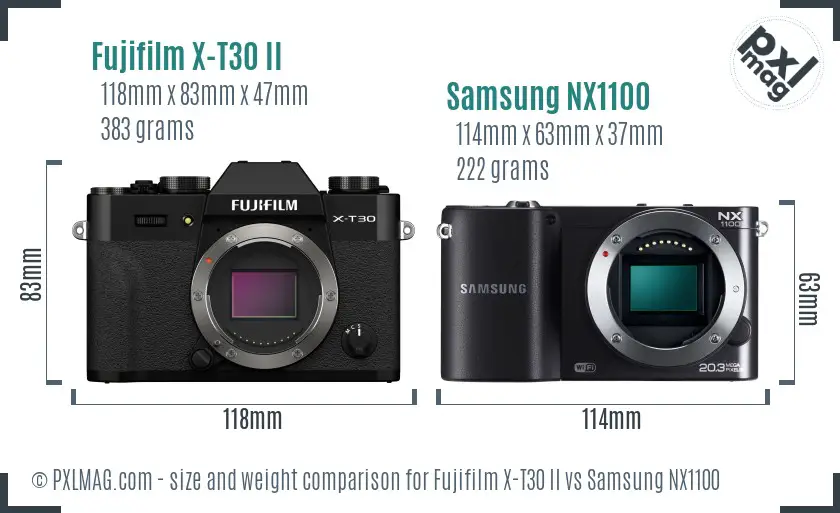 Fujifilm X-T30 II vs Samsung NX1100 size comparison