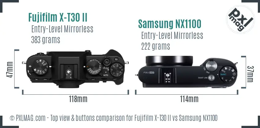Fujifilm X-T30 II vs Samsung NX1100 top view buttons comparison