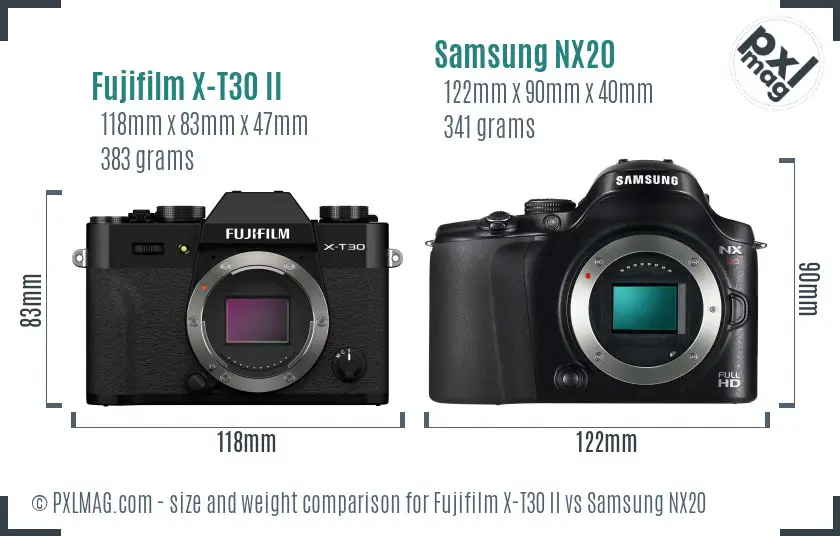 Fujifilm X-T30 II vs Samsung NX20 size comparison