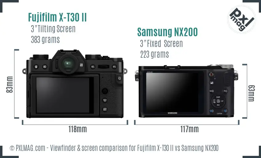 Fujifilm X-T30 II vs Samsung NX200 Screen and Viewfinder comparison