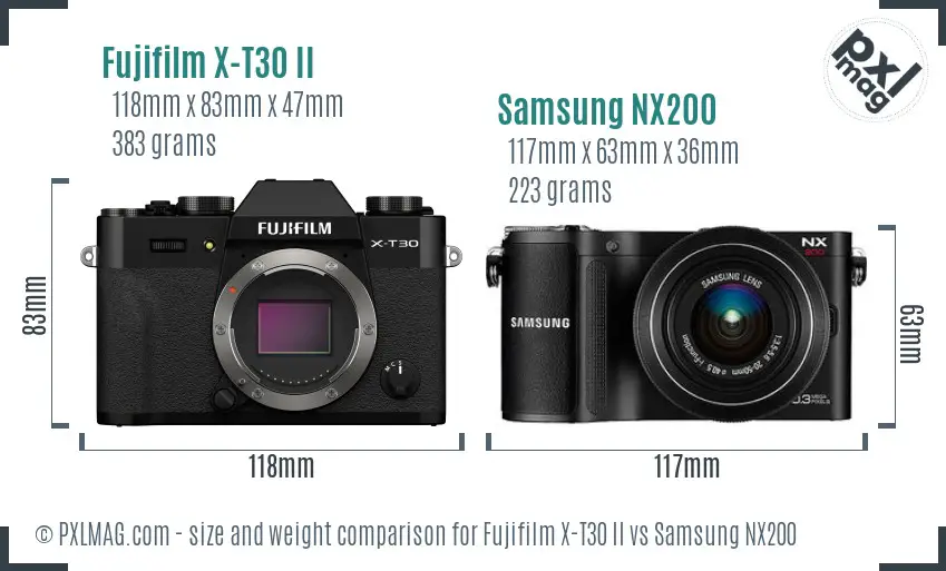 Fujifilm X-T30 II vs Samsung NX200 size comparison