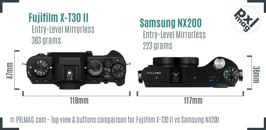Fujifilm X-T30 II vs Samsung NX200 top view buttons comparison