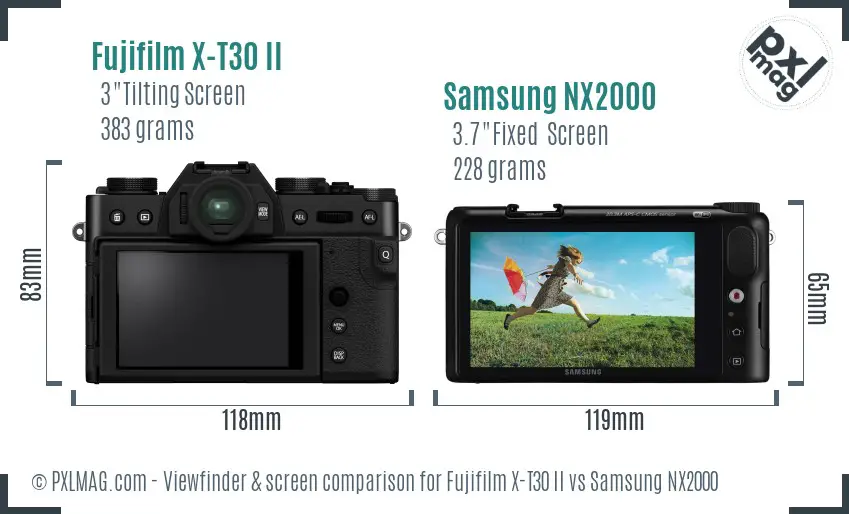 Fujifilm X-T30 II vs Samsung NX2000 Screen and Viewfinder comparison