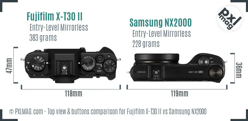 Fujifilm X-T30 II vs Samsung NX2000 top view buttons comparison