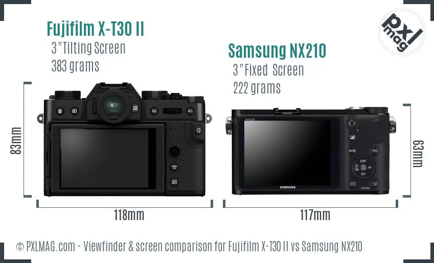 Fujifilm X-T30 II vs Samsung NX210 Screen and Viewfinder comparison