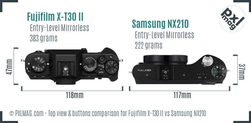 Fujifilm X-T30 II vs Samsung NX210 top view buttons comparison