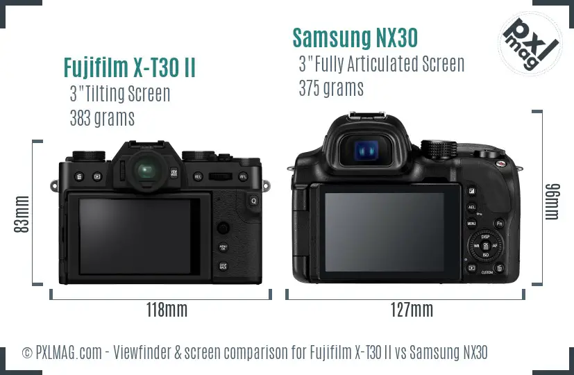Fujifilm X-T30 II vs Samsung NX30 Screen and Viewfinder comparison