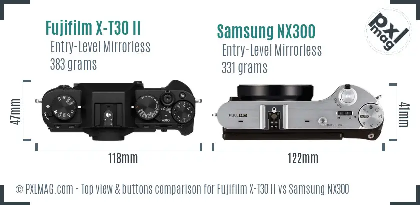 Fujifilm X-T30 II vs Samsung NX300 top view buttons comparison