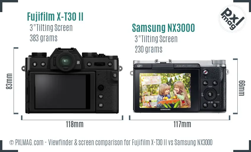 Fujifilm X-T30 II vs Samsung NX3000 Screen and Viewfinder comparison