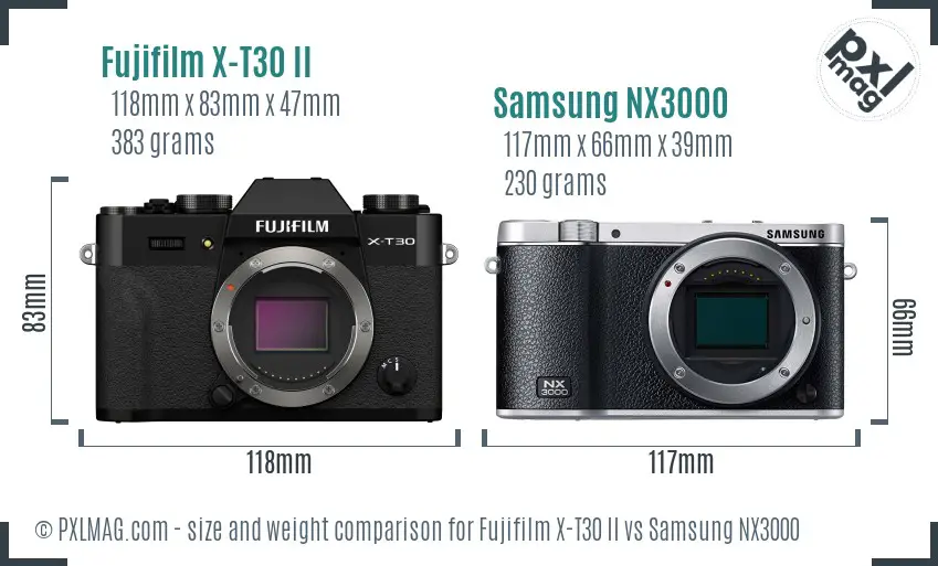 Fujifilm X-T30 II vs Samsung NX3000 size comparison