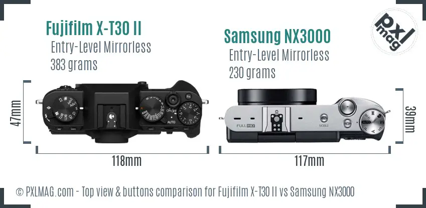 Fujifilm X-T30 II vs Samsung NX3000 top view buttons comparison