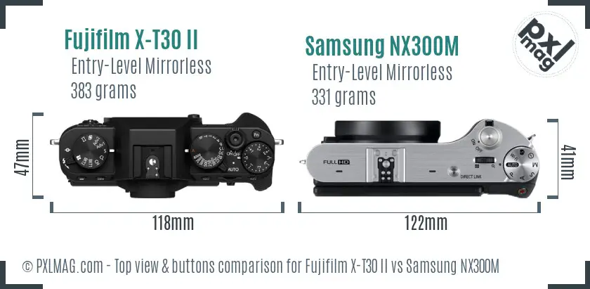 Fujifilm X-T30 II vs Samsung NX300M top view buttons comparison