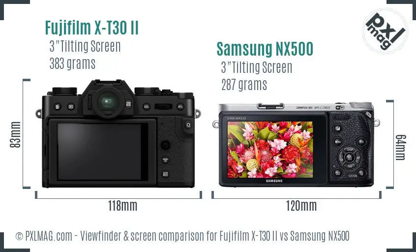 Fujifilm X-T30 II vs Samsung NX500 Screen and Viewfinder comparison