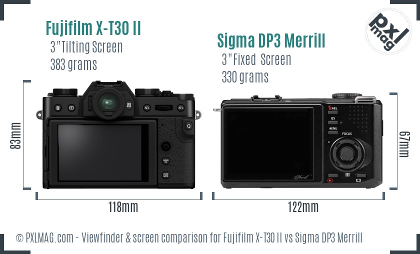 Fujifilm X-T30 II vs Sigma DP3 Merrill Screen and Viewfinder comparison