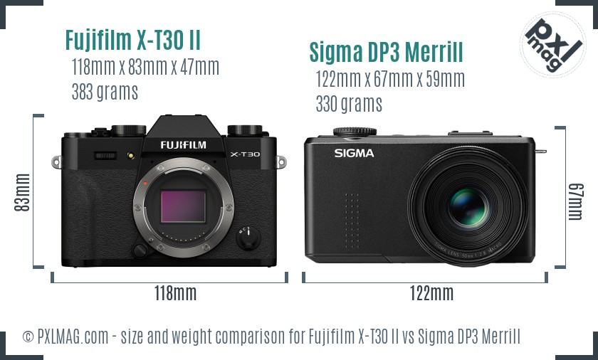 Fujifilm X-T30 II vs Sigma DP3 Merrill size comparison