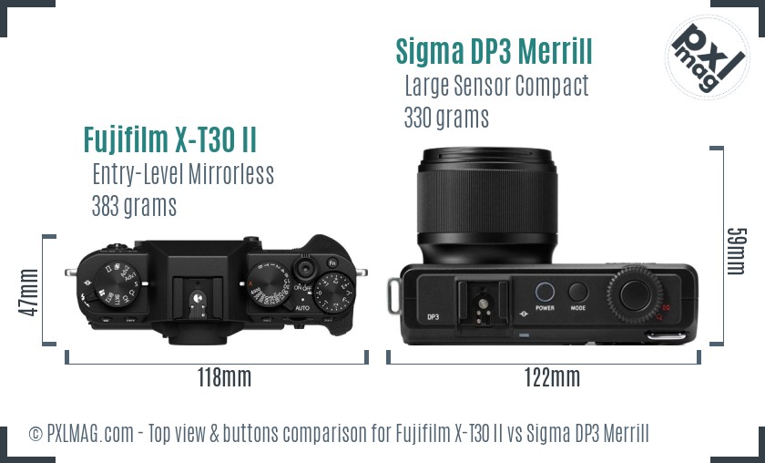 Fujifilm X-T30 II vs Sigma DP3 Merrill top view buttons comparison