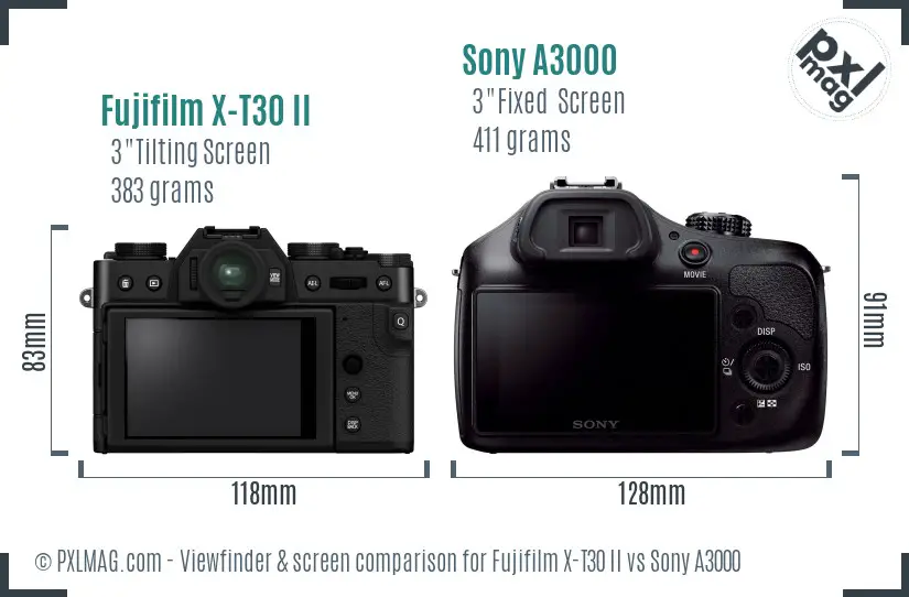Fujifilm X-T30 II vs Sony A3000 Screen and Viewfinder comparison