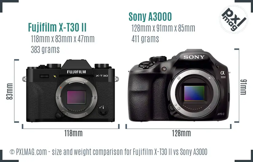 Fujifilm X-T30 II vs Sony A3000 size comparison
