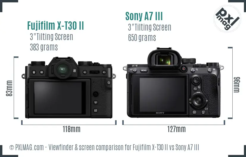 Fujifilm X-T30 II vs Sony A7 III Screen and Viewfinder comparison