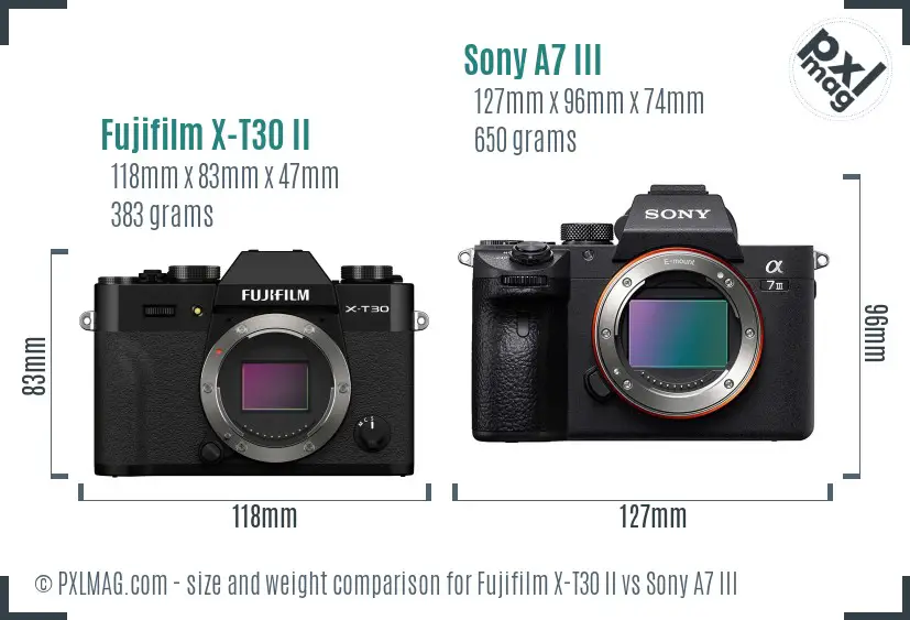 Fujifilm X-T30 II vs Sony A7 III size comparison
