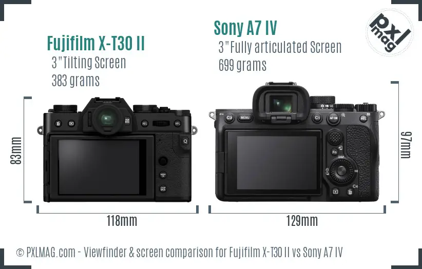 Fujifilm X-T30 II vs Sony A7 IV Screen and Viewfinder comparison