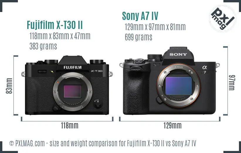 Fujifilm X-T30 II vs Sony A7 IV size comparison