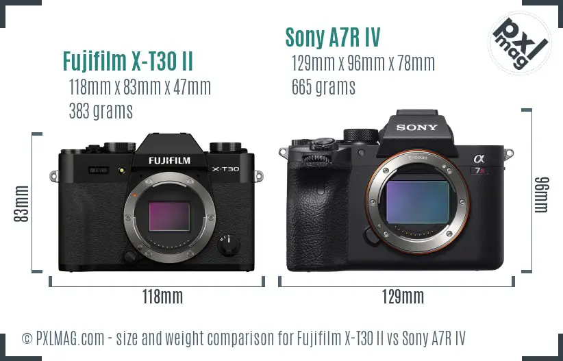 Fujifilm X-T30 II vs Sony A7R IV size comparison