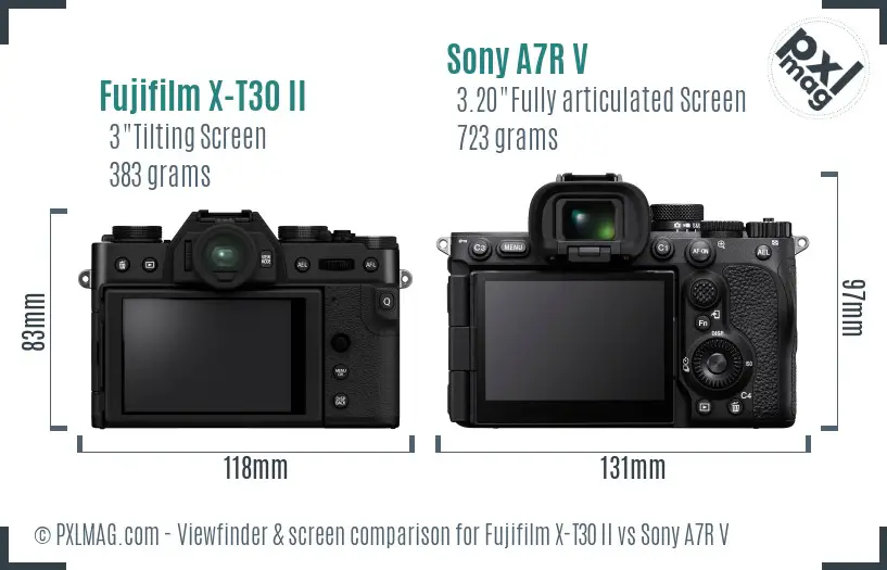 Fujifilm X-T30 II vs Sony A7R V Screen and Viewfinder comparison
