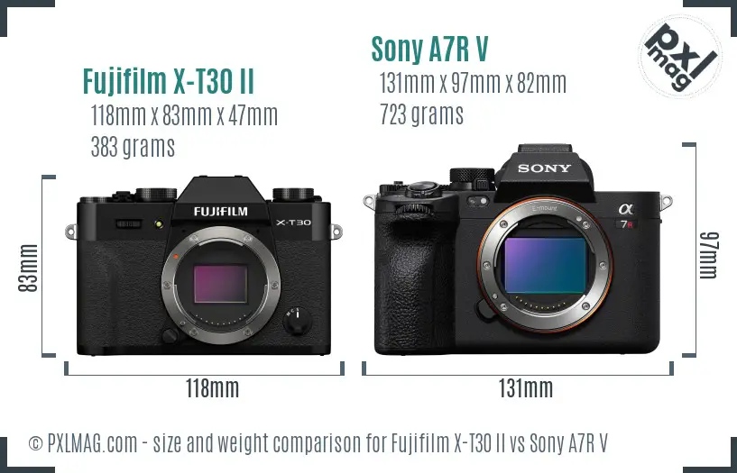 Fujifilm X-T30 II vs Sony A7R V size comparison