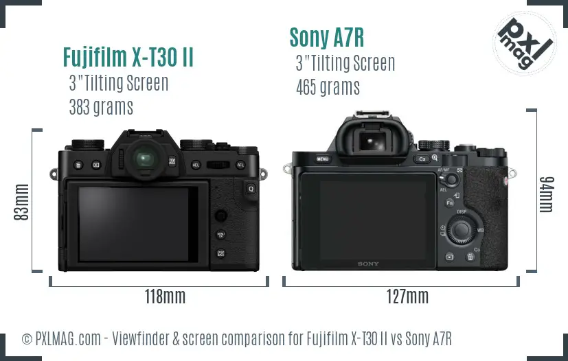 Fujifilm X-T30 II vs Sony A7R Screen and Viewfinder comparison