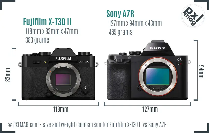 Fujifilm X-T30 II vs Sony A7R size comparison