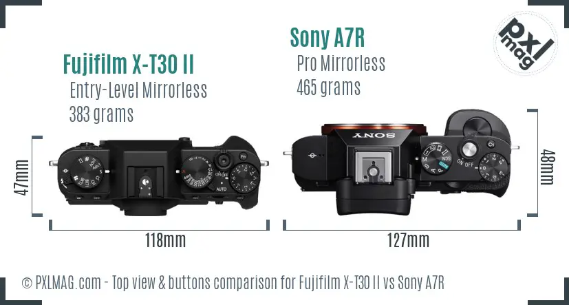 Fujifilm X-T30 II vs Sony A7R top view buttons comparison