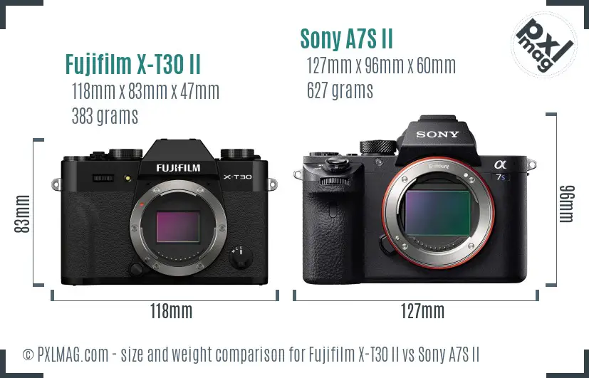 Fujifilm X-T30 II vs Sony A7S II size comparison