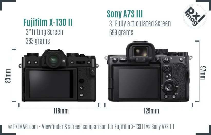 Fujifilm X-T30 II vs Sony A7S III Screen and Viewfinder comparison