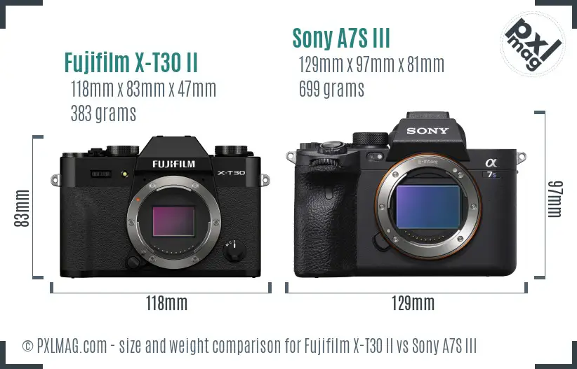 Fujifilm X-T30 II vs Sony A7S III size comparison