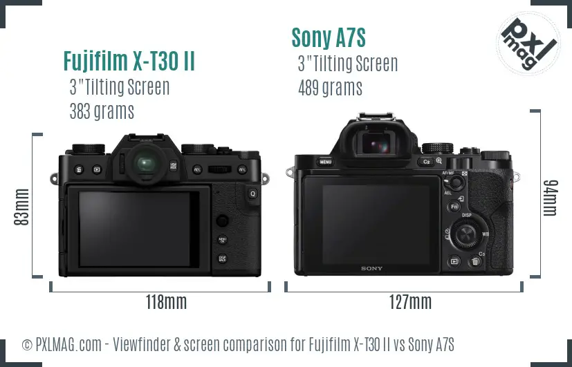 Fujifilm X-T30 II vs Sony A7S Screen and Viewfinder comparison