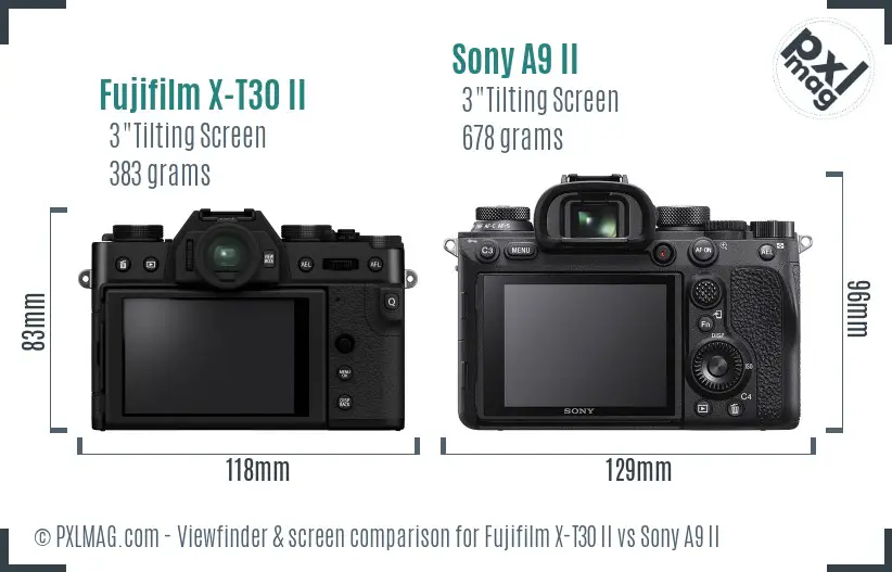 Fujifilm X-T30 II vs Sony A9 II Screen and Viewfinder comparison