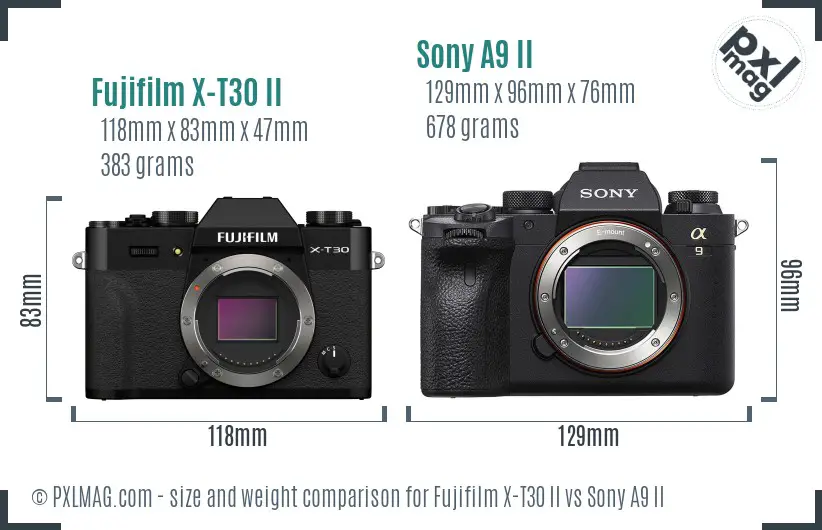 Fujifilm X-T30 II vs Sony A9 II size comparison