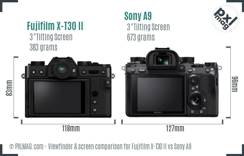 Fujifilm X-T30 II vs Sony A9 Screen and Viewfinder comparison