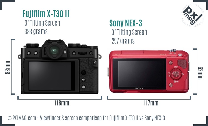 Fujifilm X-T30 II vs Sony NEX-3 Screen and Viewfinder comparison