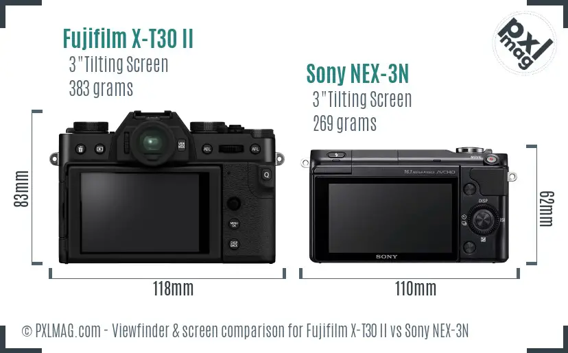 Fujifilm X-T30 II vs Sony NEX-3N Screen and Viewfinder comparison