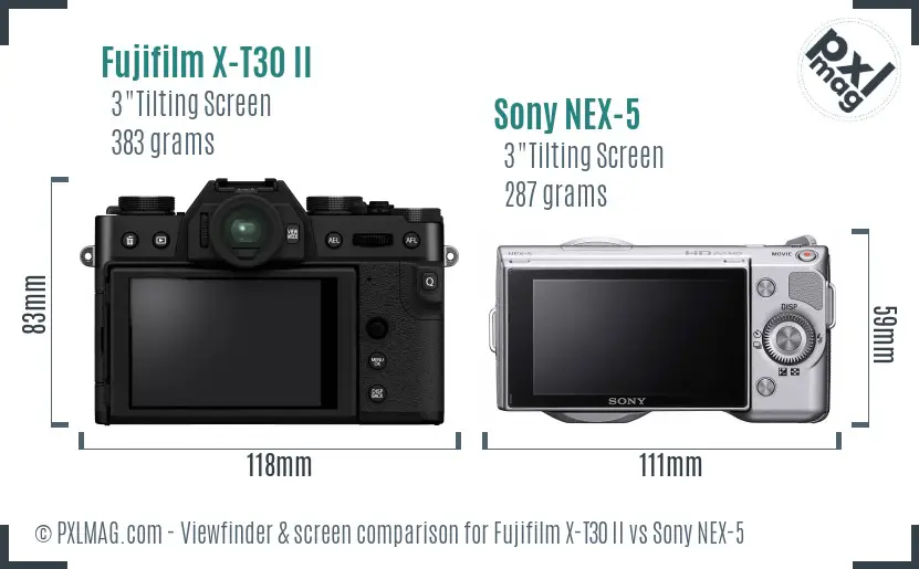 Fujifilm X-T30 II vs Sony NEX-5 Screen and Viewfinder comparison
