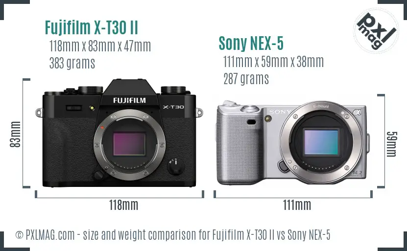 Fujifilm X-T30 II vs Sony NEX-5 size comparison