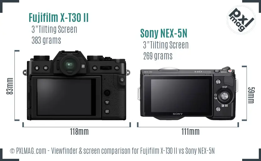 Fujifilm X-T30 II vs Sony NEX-5N Screen and Viewfinder comparison