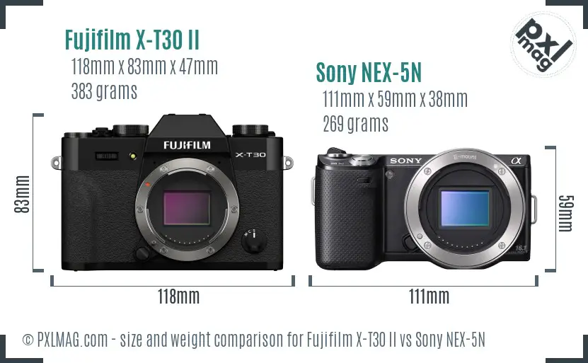 Fujifilm X-T30 II vs Sony NEX-5N size comparison