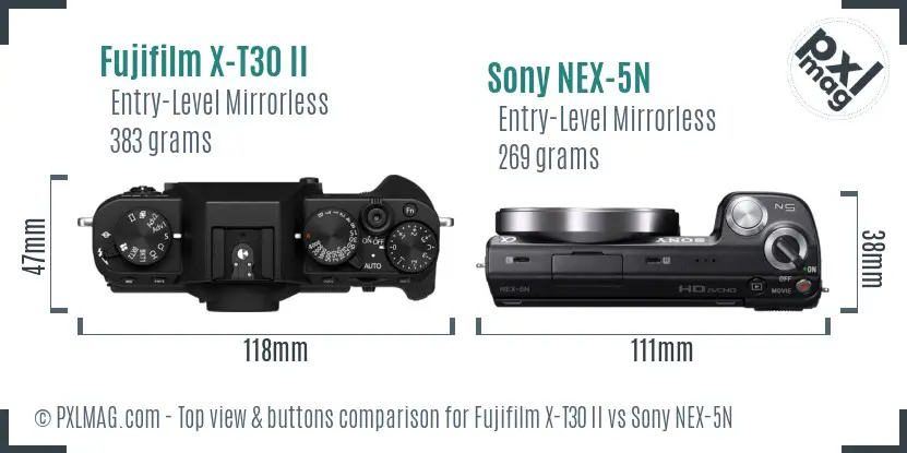 Fujifilm X-T30 II vs Sony NEX-5N top view buttons comparison