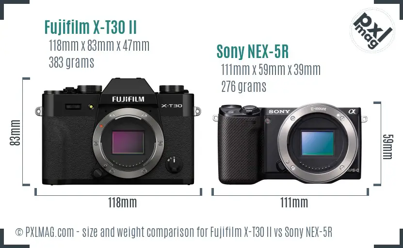 Fujifilm X-T30 II vs Sony NEX-5R size comparison