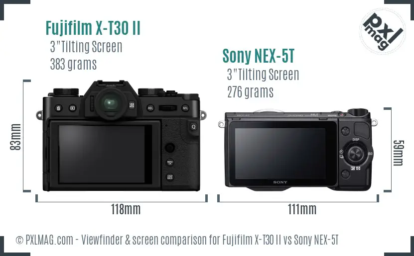 Fujifilm X-T30 II vs Sony NEX-5T Screen and Viewfinder comparison