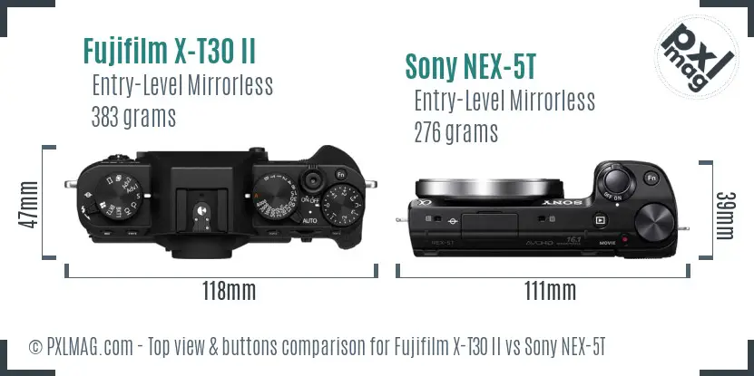 Fujifilm X-T30 II vs Sony NEX-5T top view buttons comparison