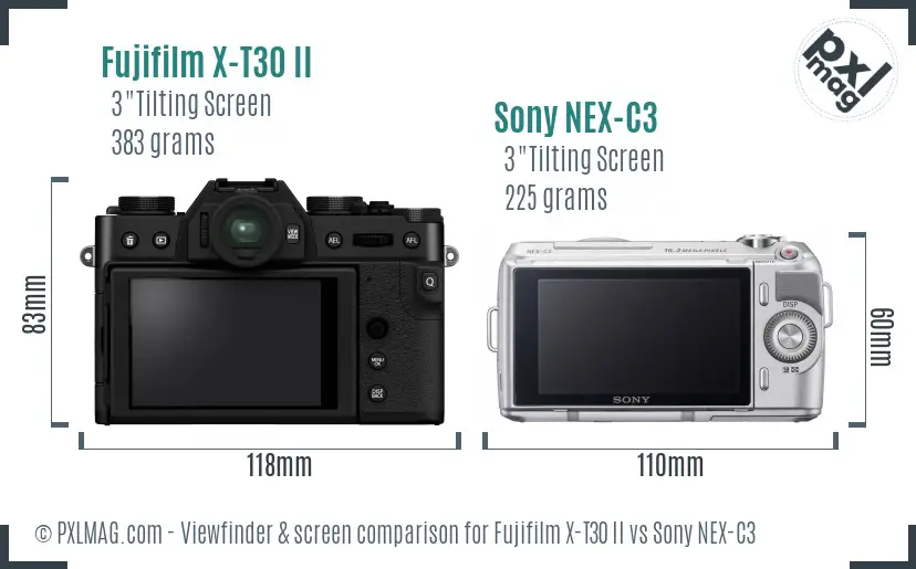 Fujifilm X-T30 II vs Sony NEX-C3 Screen and Viewfinder comparison